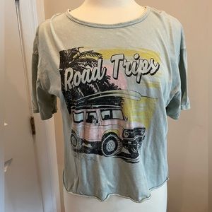 Caution To The Wind Graphic Cropped T Shirt, Size Medium, Light Green